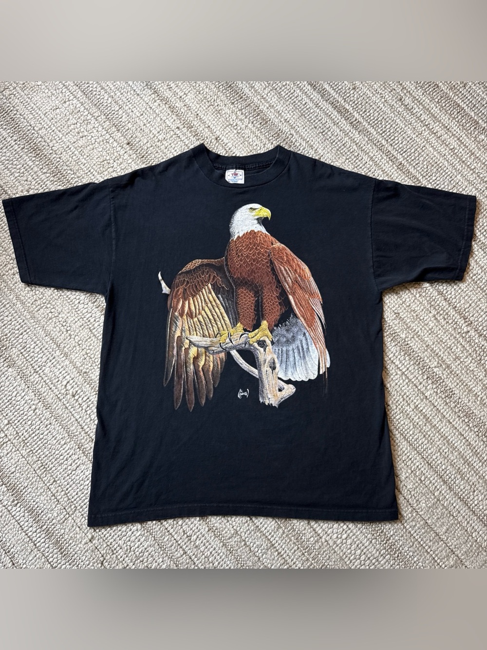 Vintage 90s Al Agnew American Eagle Shirt Men's XL Black Nature Hunting Art Fly